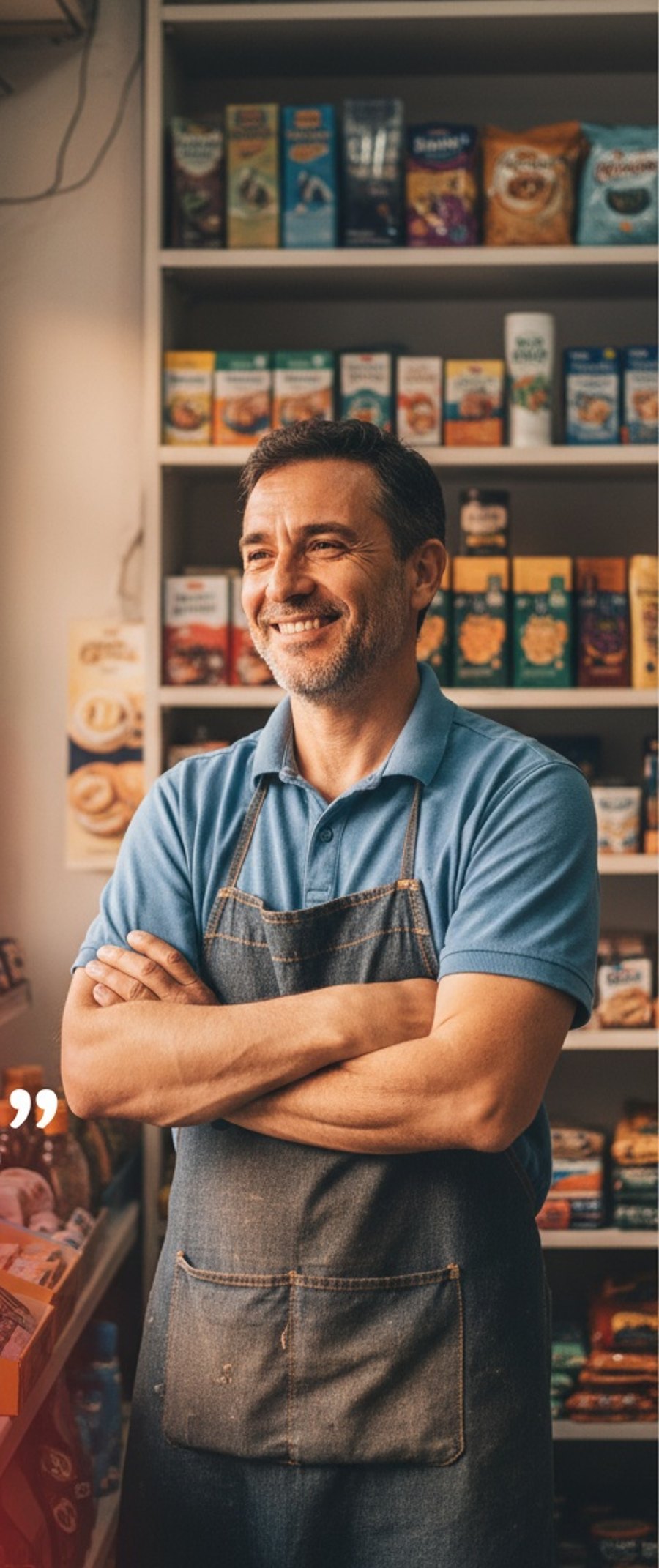 Carlos D., comerciante y cliente de MaxiCredit, en su negocio